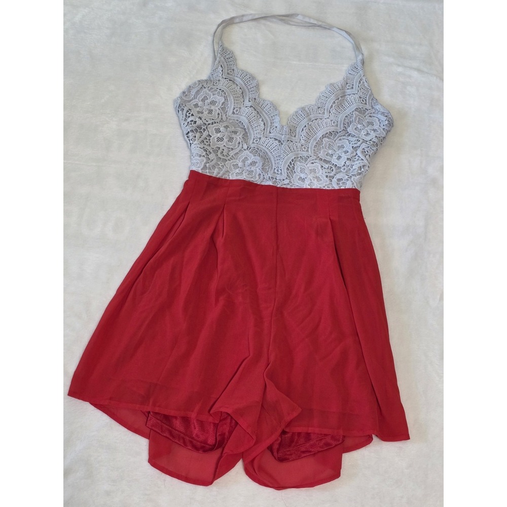 Moxeay womens large white crochet halter top mini red dress with shorts under